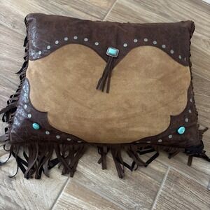 Rustic Brown and Tan Pillow with Fringe